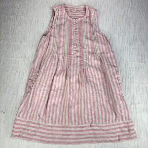 Faherty Women's L Isha Pink Striped Linen Pintuck Sleeveless Tunic Dress Coastal